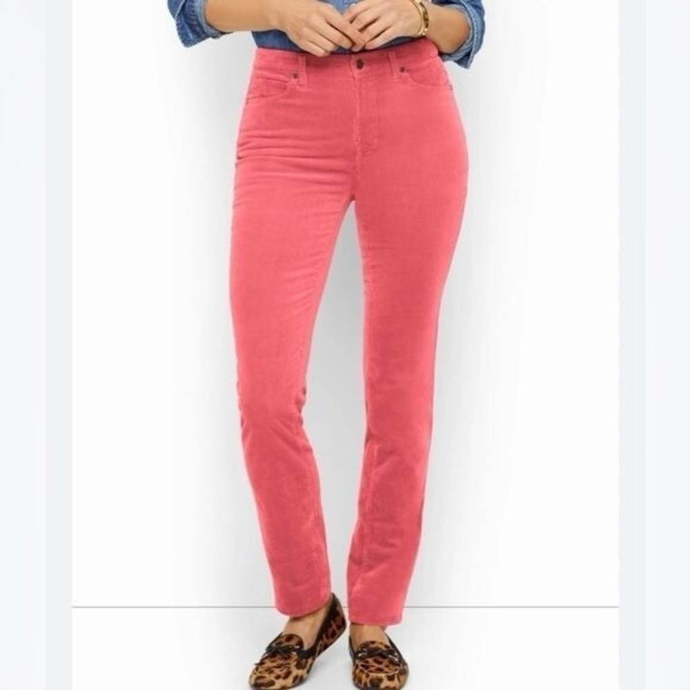 Talbots Corduroy High Waist Straight Leg Pant Womens Size 8 Petite Coral Stretch
